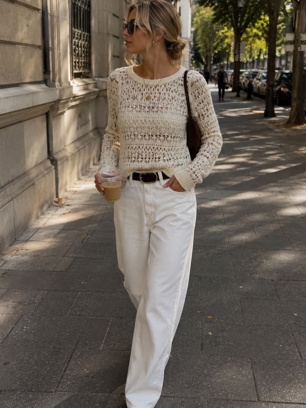 Hollister Women's Open-Knit Cream Sweater